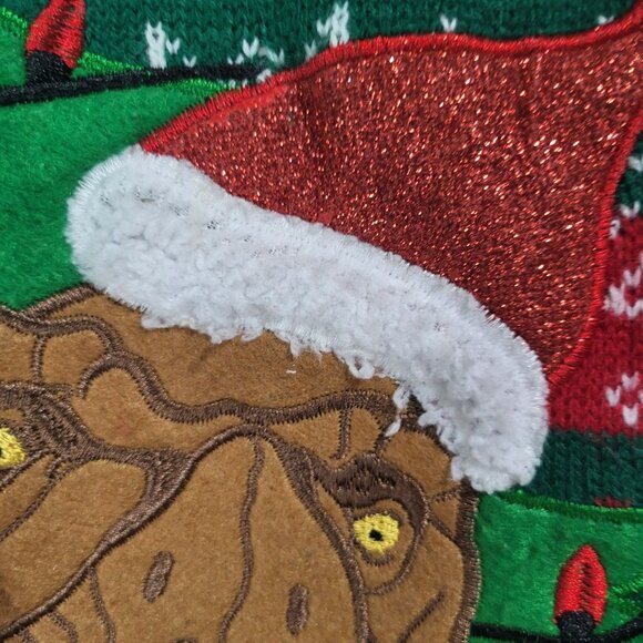 Ugly Christmas Sweater Adult SZ Medium Holiday Time Dinosaur T-Rex Funny - Picture 5 of 10